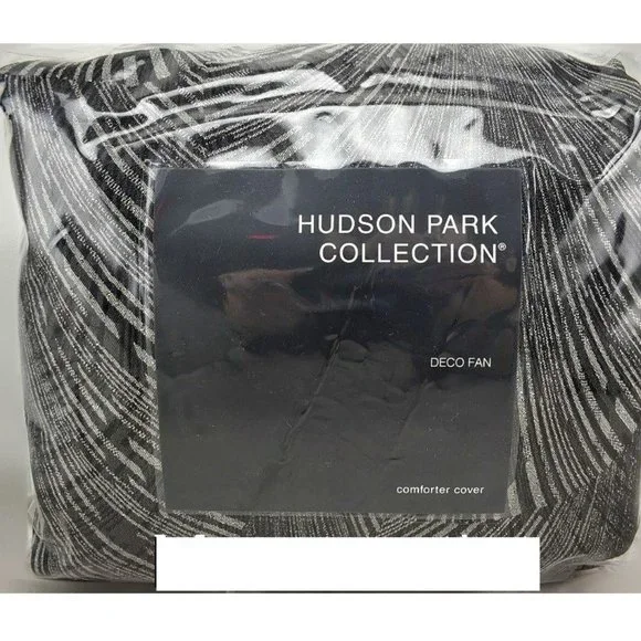 Hudson Park Collection Deco Fan KING Duvet Cover Black - Picture 9 of 12